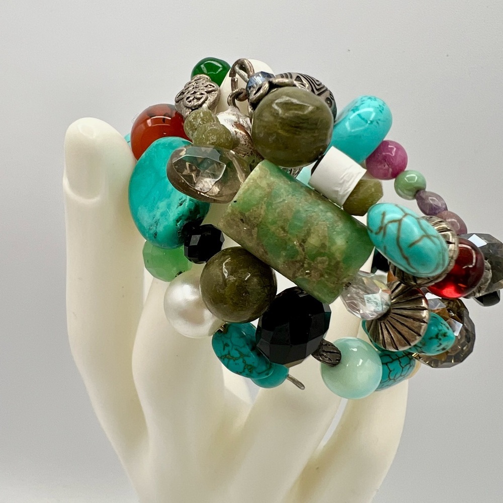 Multi-Stone Turquoise and Green Bead Stretch Bracelet